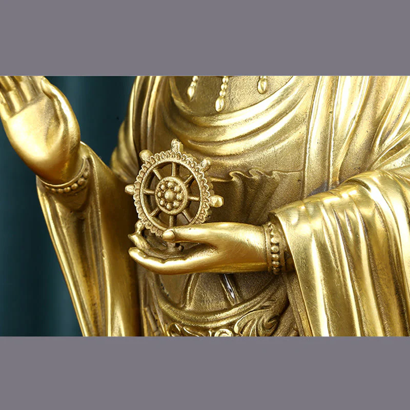 Buddha Stones Kwan Yin Avalokitesvara che tiene la ruota del Dharma Ricchezza Statua in ottone e rame Decorazione - Image 15