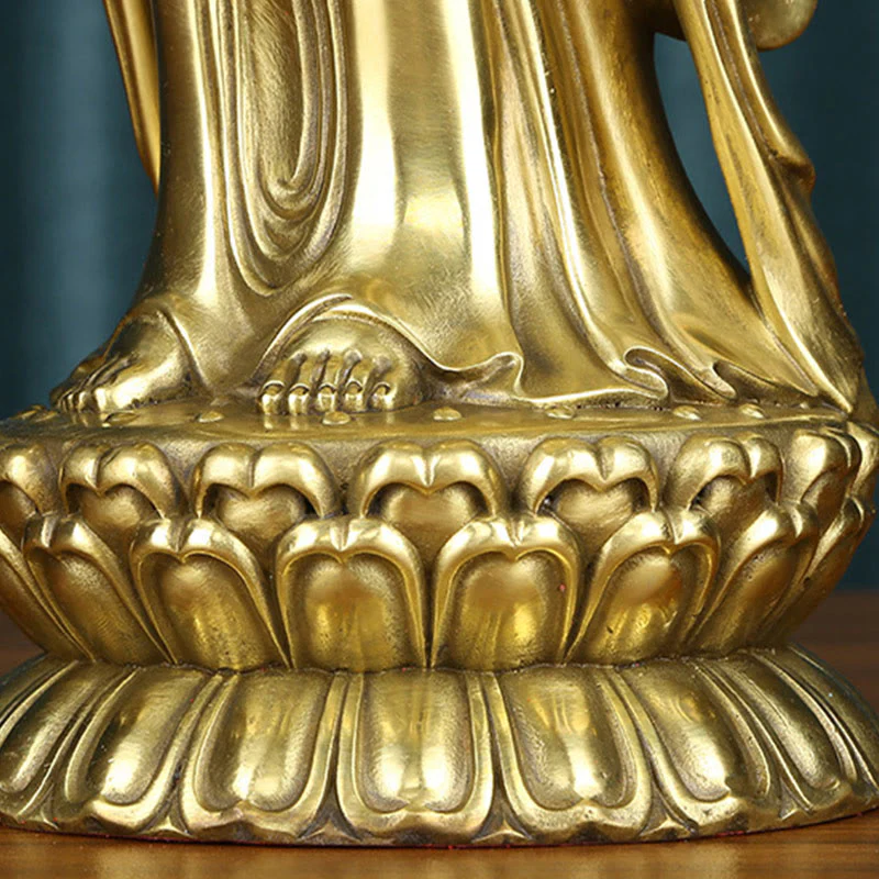 Buddha Stones Kwan Yin Avalokitesvara che tiene la ruota del Dharma Ricchezza Statua in ottone e rame Decorazione - Image 16