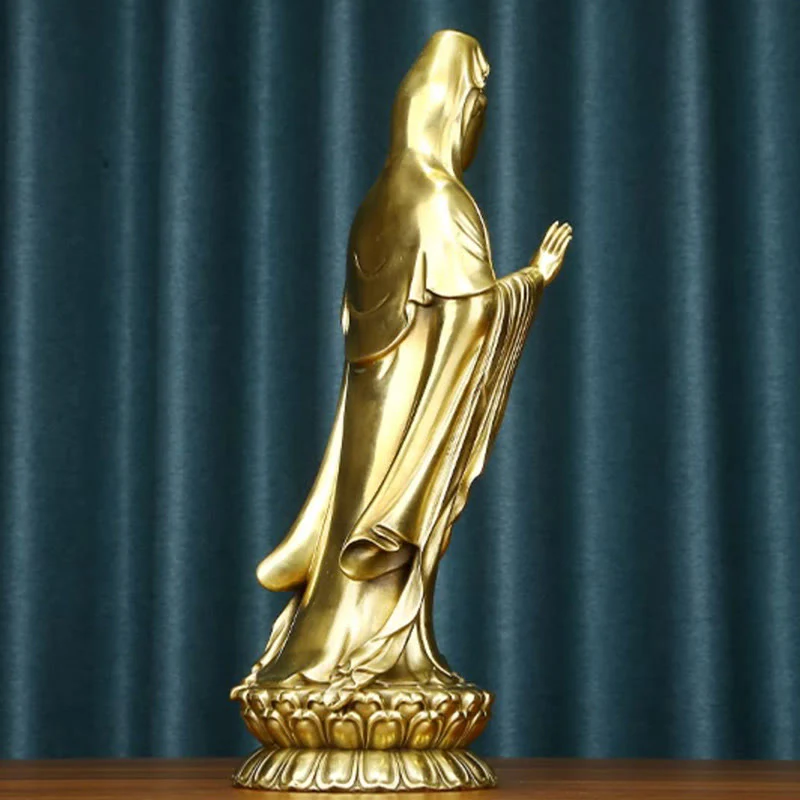 Buddha Stones Kwan Yin Avalokitesvara che tiene la ruota del Dharma Ricchezza Statua in ottone e rame Decorazione - Image 18