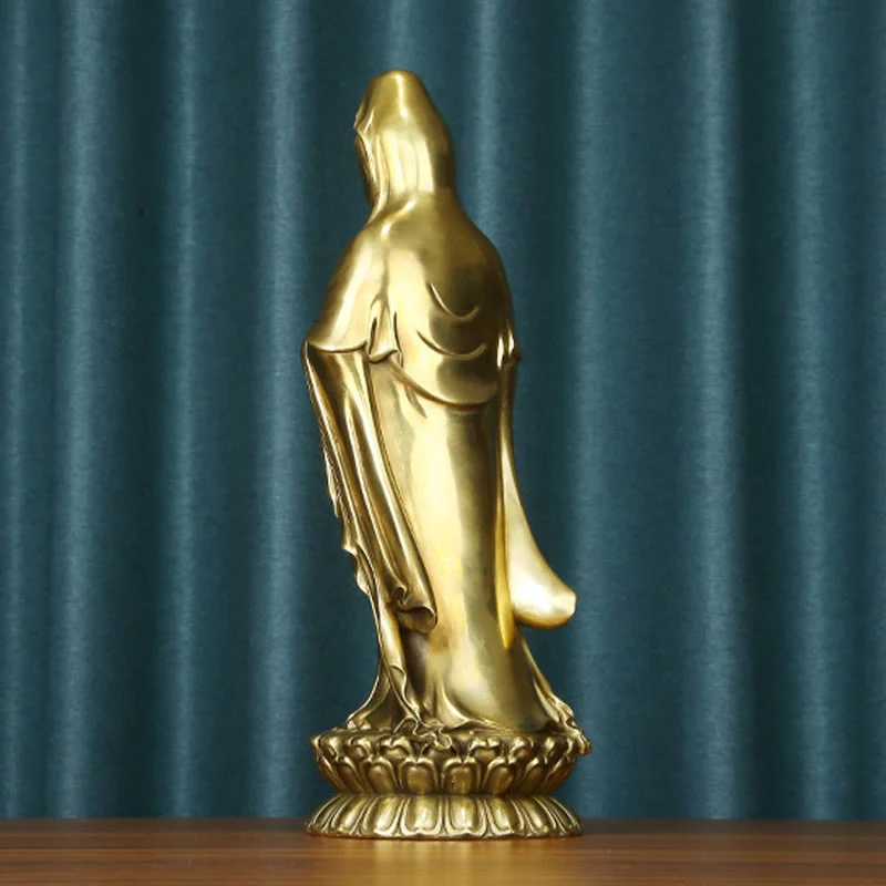 Buddha Stones Kwan Yin Avalokitesvara che tiene la ruota del Dharma Ricchezza Statua in ottone e rame Decorazione - Image 19
