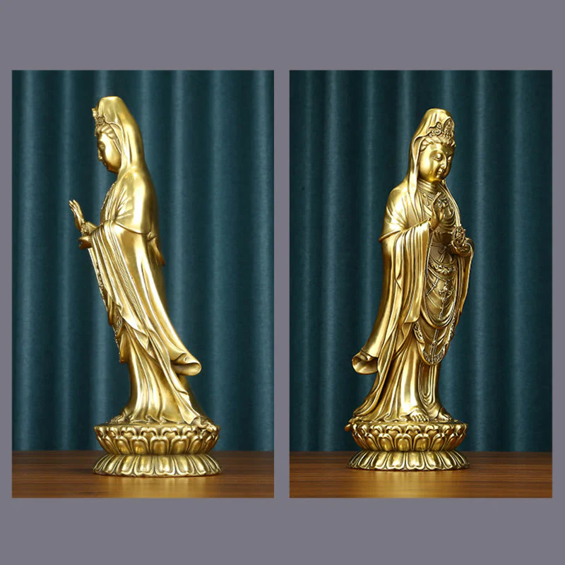 Buddha Stones Kwan Yin Avalokitesvara che tiene la ruota del Dharma Ricchezza Statua in ottone e rame Decorazione - Image 21