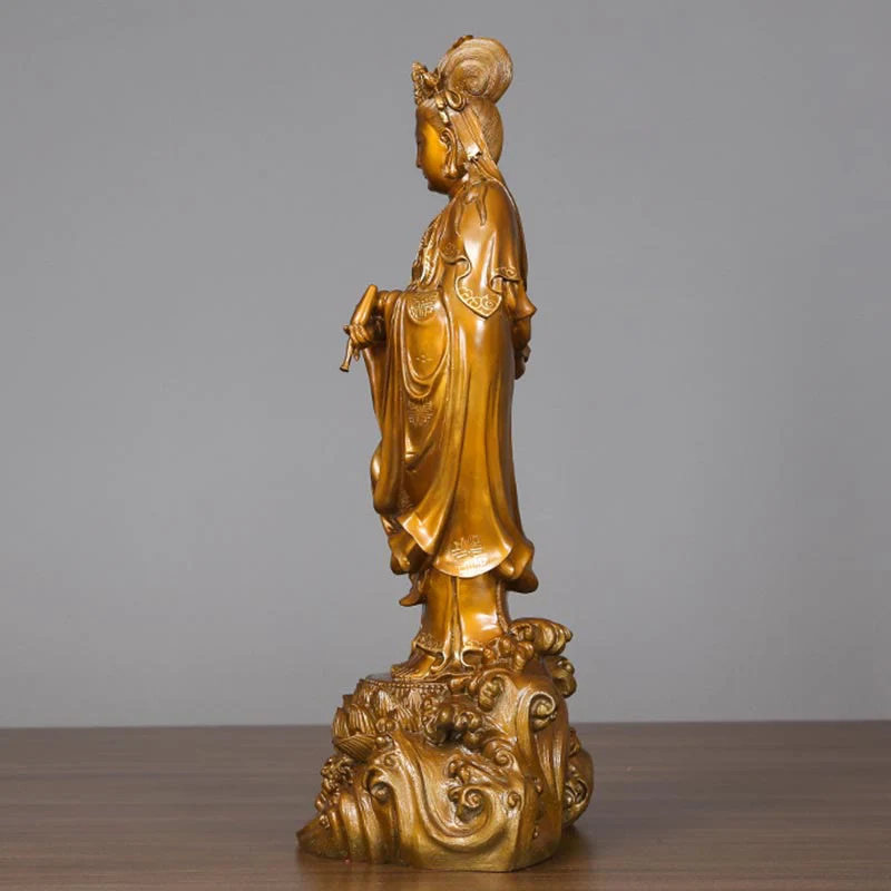 Buddha Stones Kwan Yin Avalokitesvara che tiene un vaso Statua in rame armonia in ottone Decorazione per la casa - Image 7