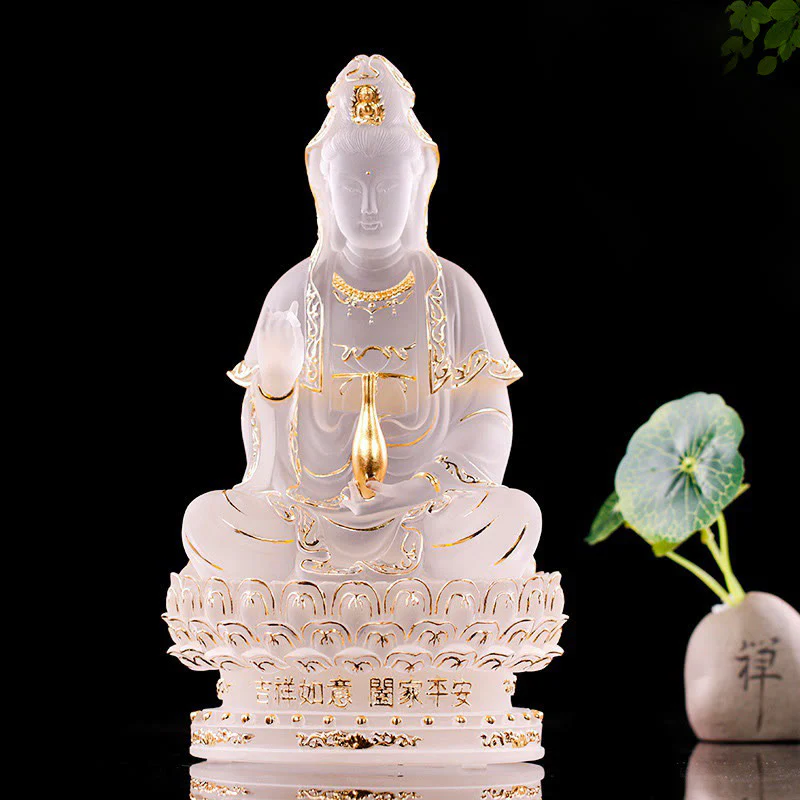Buddha Stones Kwan Yin Avalokitesvara Figurina fatta a mano Liuli Cristallo Pezzo d'arte Statua della ricchezza Offerta per la casa Decorazione - Image 3