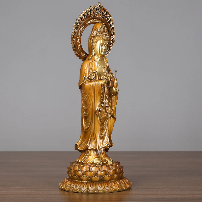 Buddha Stones Kwan Yin Avalokitesvara Loto Aura Successo Ottone Rame Statua Decorazione per la casa - Image 2