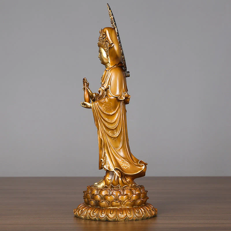 Buddha Stones Kwan Yin Avalokitesvara Loto Aura Successo Ottone Rame Statua Decorazione per la casa - Image 5