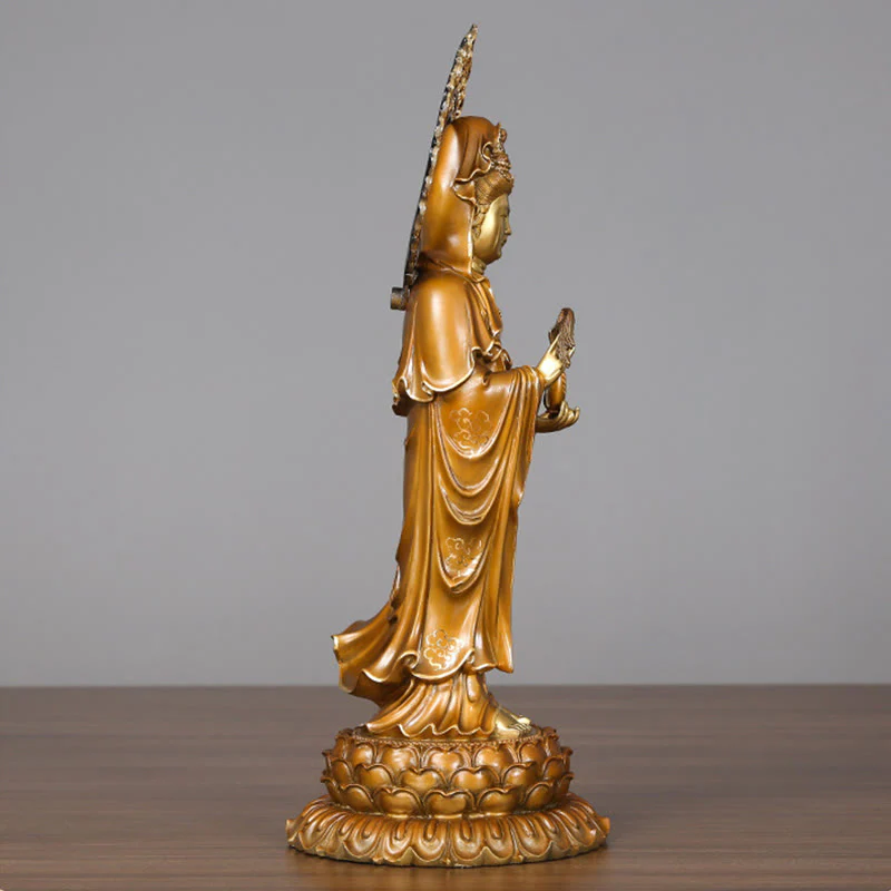 Buddha Stones Kwan Yin Avalokitesvara Loto Aura Successo Ottone Rame Statua Decorazione per la casa - Image 7