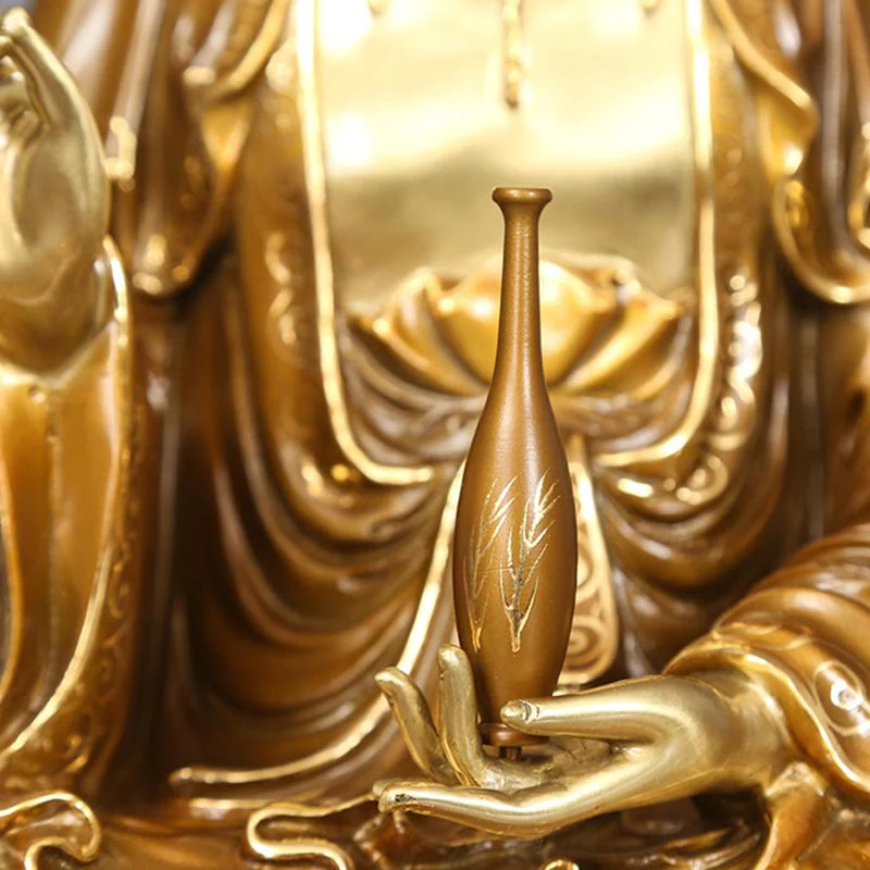 Buddha Stones Kwan Yin Avalokitesvara Loto Seduto Armonia Ottone Rame Statua Decorazione Altare Domestico - Image 9