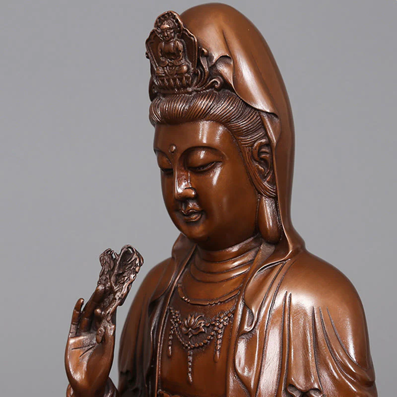 Buddha Stones Kwan Yin Avalokitesvara Lotus Ricchezza Statua in Rame Decorazione per la Scrivania di Casa - Image 11