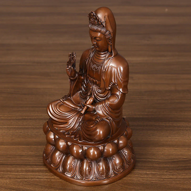 Buddha Stones Kwan Yin Avalokitesvara Lotus Ricchezza Statua in Rame Decorazione per la Scrivania di Casa - Image 15