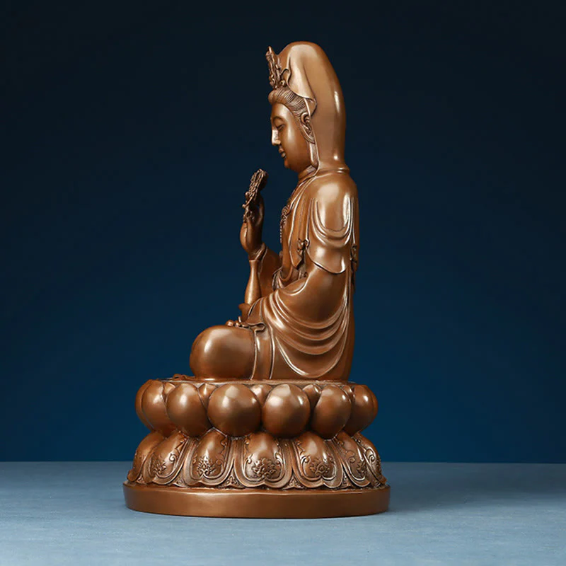 Buddha Stones Kwan Yin Avalokitesvara Lotus Ricchezza Statua in Rame Decorazione per la Scrivania di Casa - Image 17
