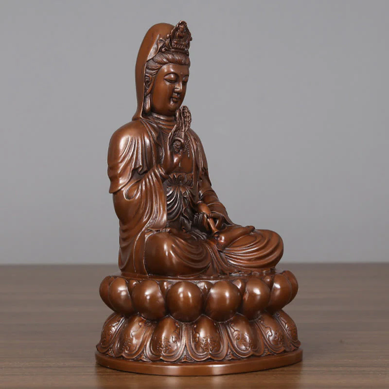 Buddha Stones Kwan Yin Avalokitesvara Lotus Ricchezza Statua in Rame Decorazione per la Scrivania di Casa - Image 18
