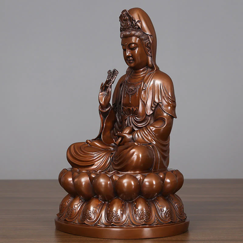 Buddha Stones Kwan Yin Avalokitesvara Lotus Ricchezza Statua in Rame Decorazione per la Scrivania di Casa - Image 19