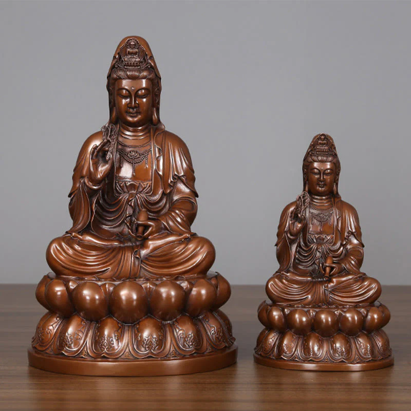 Buddha Stones Kwan Yin Avalokitesvara Lotus Ricchezza Statua in Rame Decorazione per la Scrivania di Casa - Image 2