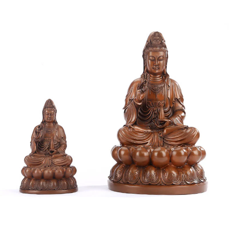 Buddha Stones Kwan Yin Avalokitesvara Lotus Ricchezza Statua in Rame Decorazione per la Scrivania di Casa - Image 20