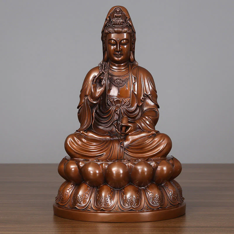 Buddha Stones Kwan Yin Avalokitesvara Lotus Ricchezza Statua in Rame Decorazione per la Scrivania di Casa - Image 4