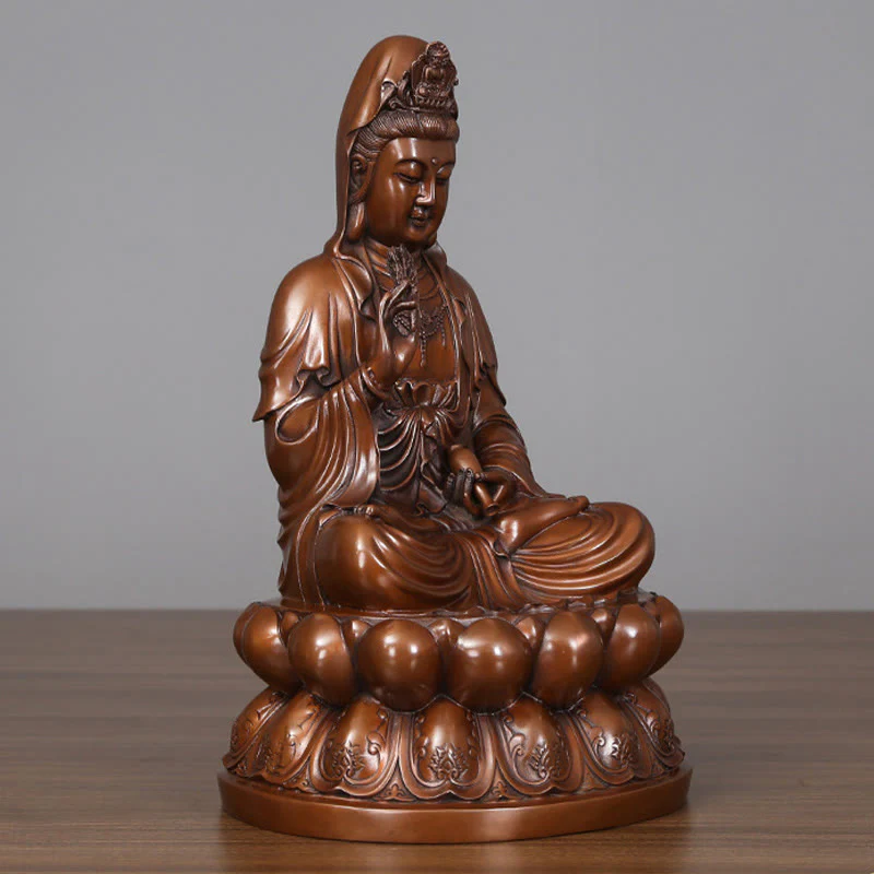Buddha Stones Kwan Yin Avalokitesvara Lotus Ricchezza Statua in Rame Decorazione per la Scrivania di Casa - Image 7