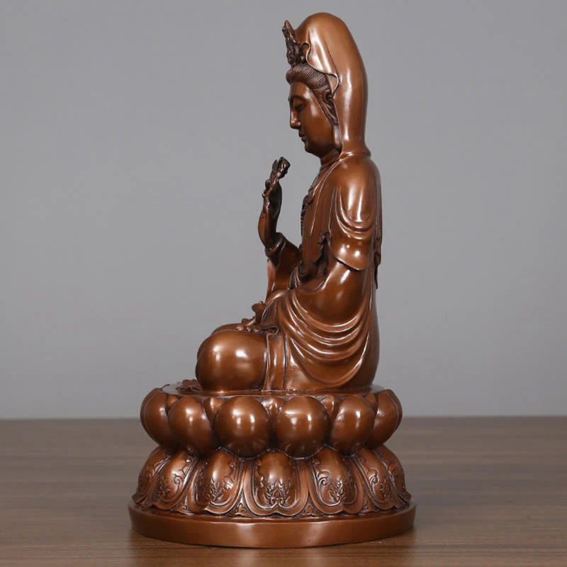Buddha Stones Kwan Yin Avalokitesvara Lotus Ricchezza Statua in Rame Decorazione per la Scrivania di Casa - Image 8