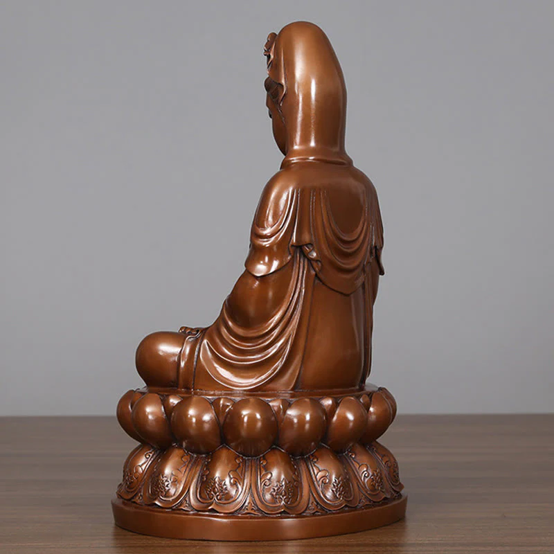 Buddha Stones Kwan Yin Avalokitesvara Lotus Ricchezza Statua in Rame Decorazione per la Scrivania di Casa - Image 9
