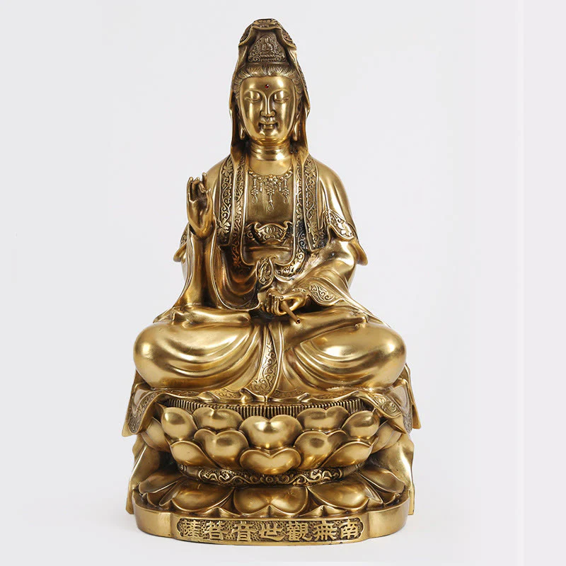Buddha Stones Kwan Yin Avalokitesvara Ricchezza Ottone Rame Statua Casa Scrivania Decorazione - Image 5