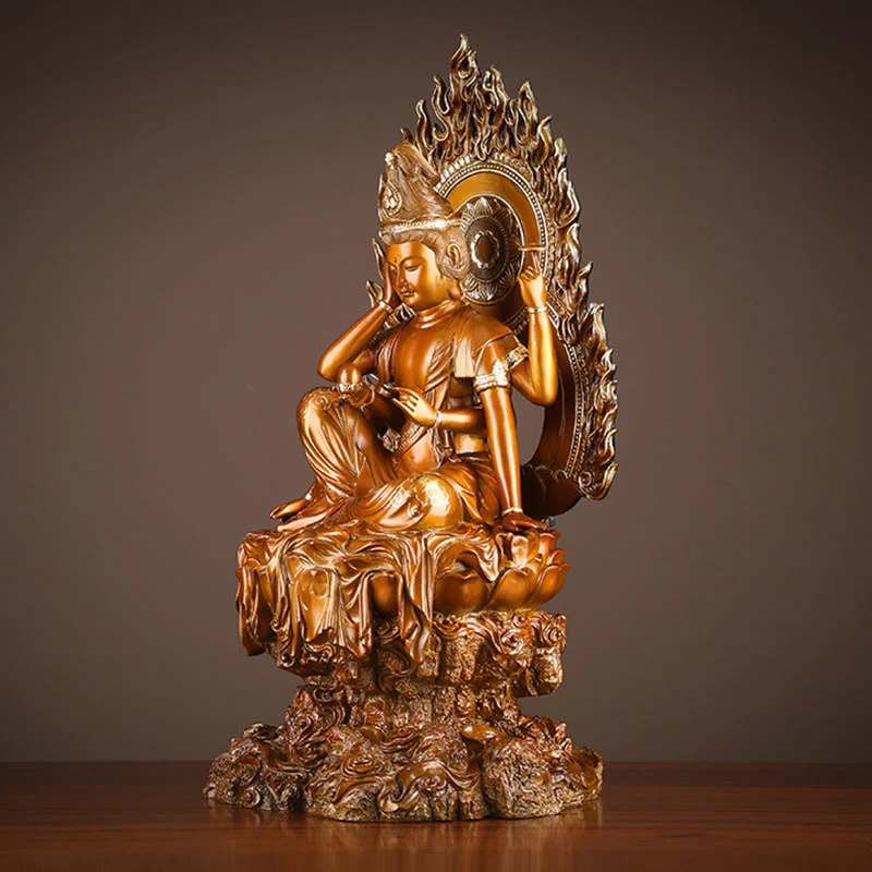 Buddha Stones Kwan Yin Avalokitesvara Successo Ottone Rame Statua Casa Scrivania Altare Decorazione - Image 3