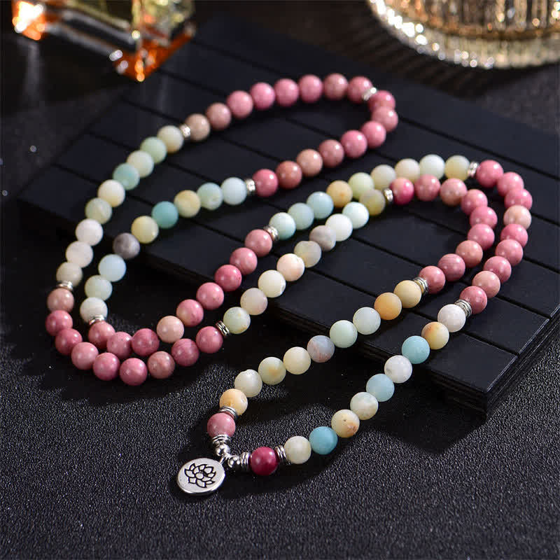 Braccialetto di perline di preghiera con Buddha Stones, lazurite, lapislazzuli, diaspro Picasso, amazzonite, rodonite, apatite e loto positivo - Image 10