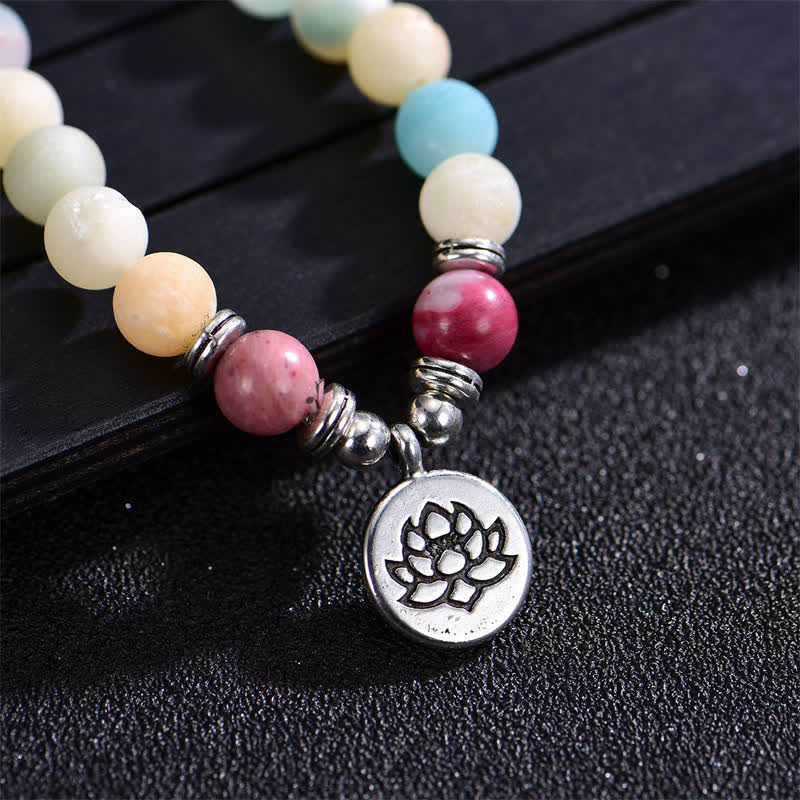 Braccialetto di perline di preghiera con Buddha Stones, lazurite, lapislazzuli, diaspro Picasso, amazzonite, rodonite, apatite e loto positivo - Image 11