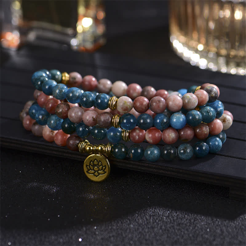 Braccialetto di perline di preghiera con Buddha Stones, lazurite, lapislazzuli, diaspro Picasso, amazzonite, rodonite, apatite e loto positivo - Image 15