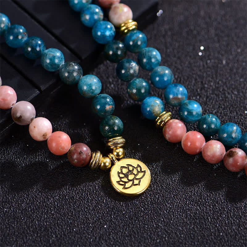 Braccialetto di perline di preghiera con Buddha Stones, lazurite, lapislazzuli, diaspro Picasso, amazzonite, rodonite, apatite e loto positivo - Image 18