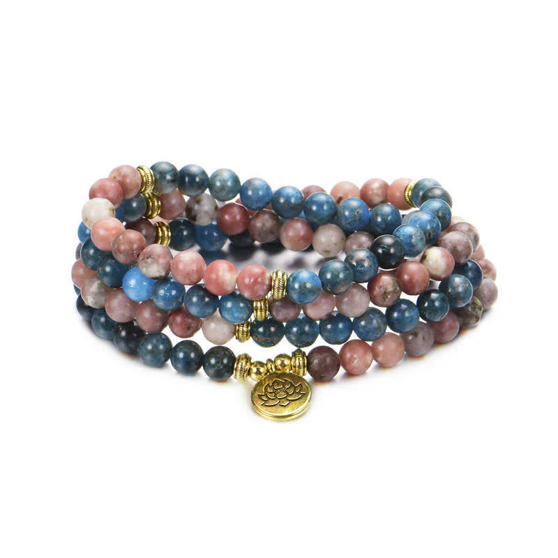 Braccialetto di perline di preghiera con Buddha Stones, lazurite, lapislazzuli, diaspro Picasso, amazzonite, rodonite, apatite e loto positivo - Image 19