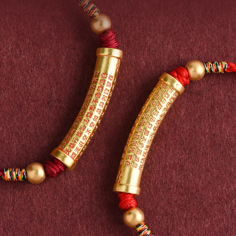 Buddha Stones Lega fatta a mano Cuore Sutra Protezione Forza Corda Bracciale Cavigliera - Image 11