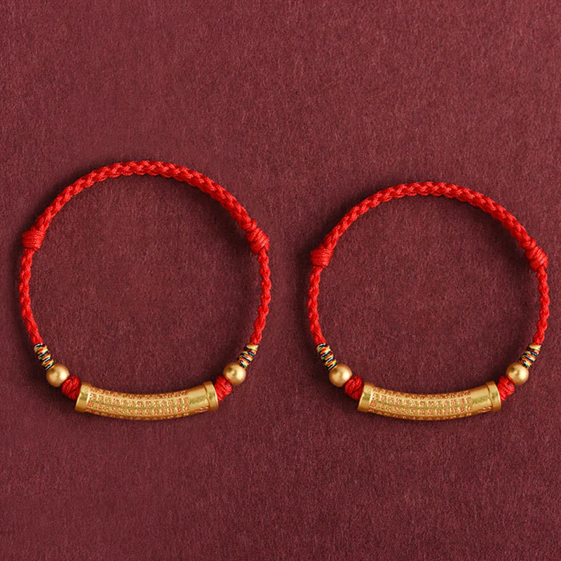 Buddha Stones Lega fatta a mano Cuore Sutra Protezione Forza Corda Bracciale Cavigliera - Image 12