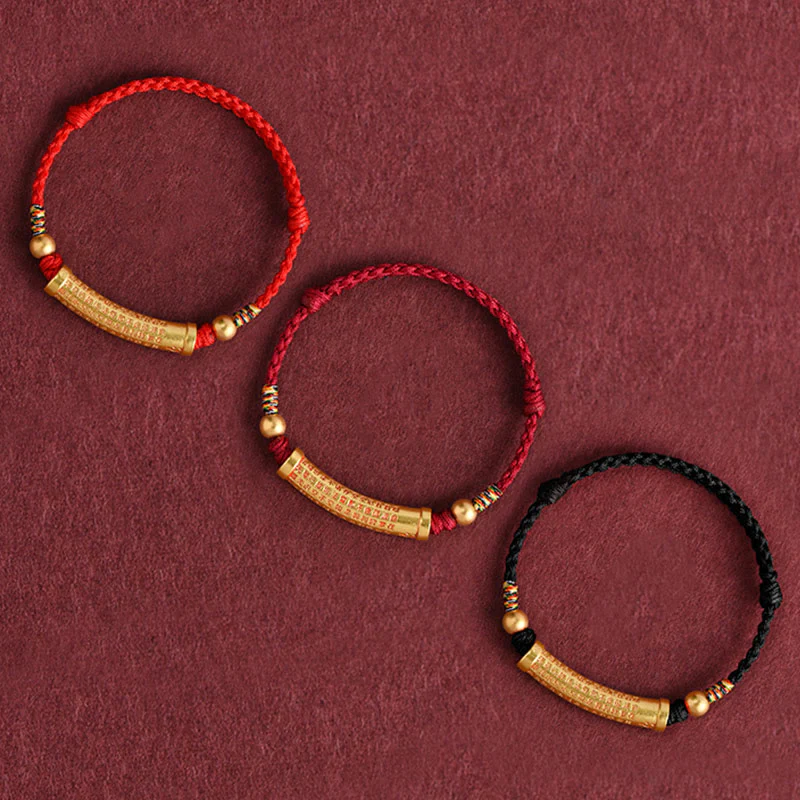 Buddha Stones Lega fatta a mano Cuore Sutra Protezione Forza Corda Bracciale Cavigliera - Image 2