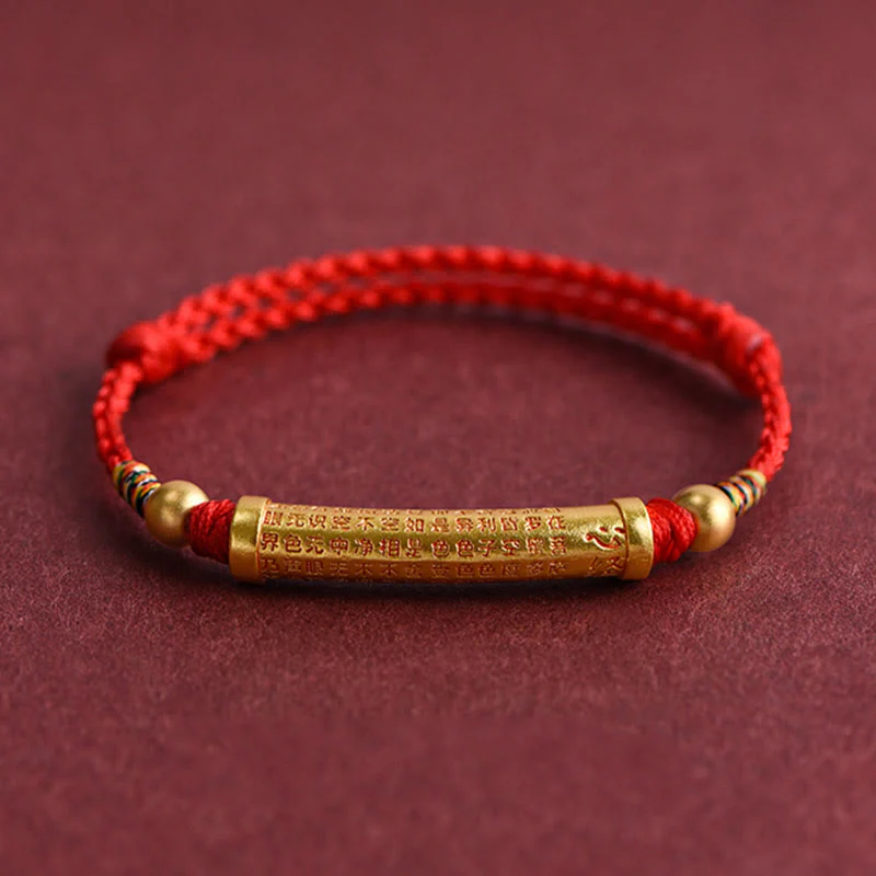 Buddha Stones Lega fatta a mano Cuore Sutra Protezione Forza Corda Bracciale Cavigliera - Image 5