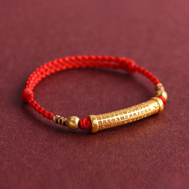 Buddha Stones Lega fatta a mano Cuore Sutra Protezione Forza Corda Bracciale Cavigliera - Image 7
