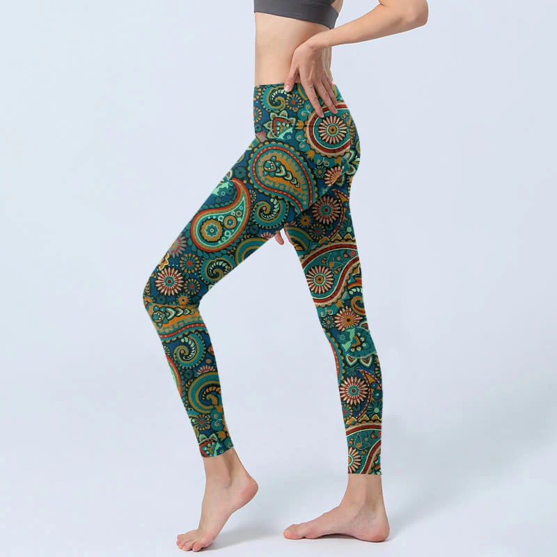 Buddha Stones Leggings da palestra con stampa a motivo Paisley retrò, pantaloni da yoga da donna - Image 3