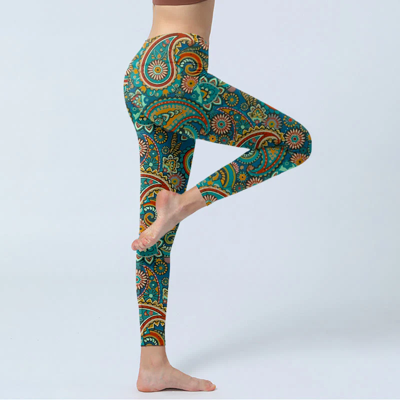 Buddha Stones Leggings da palestra con stampa a motivo Paisley retrò, pantaloni da yoga da donna - Image 4