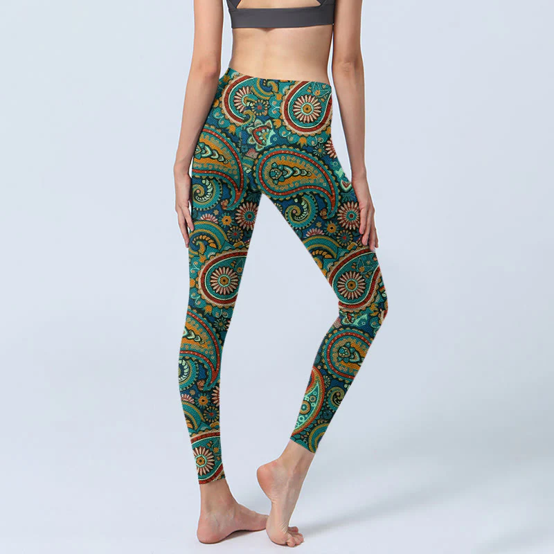 Buddha Stones Leggings da palestra con stampa a motivo Paisley retrò, pantaloni da yoga da donna - Image 5