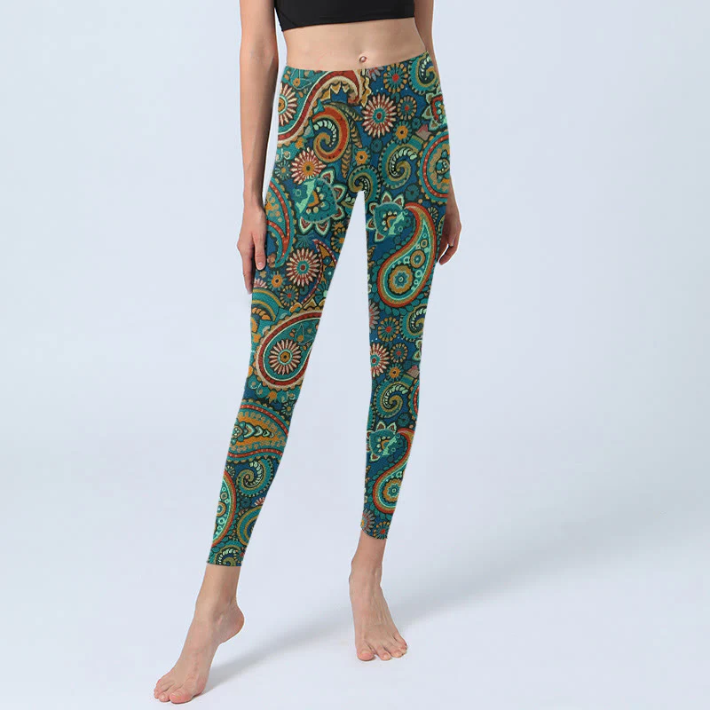 Buddha Stones Leggings da palestra con stampa a motivo Paisley retrò, pantaloni da yoga da donna - Image 6