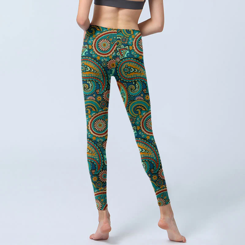 Buddha Stones Leggings da palestra con stampa a motivo Paisley retrò, pantaloni da yoga da donna - Image 7