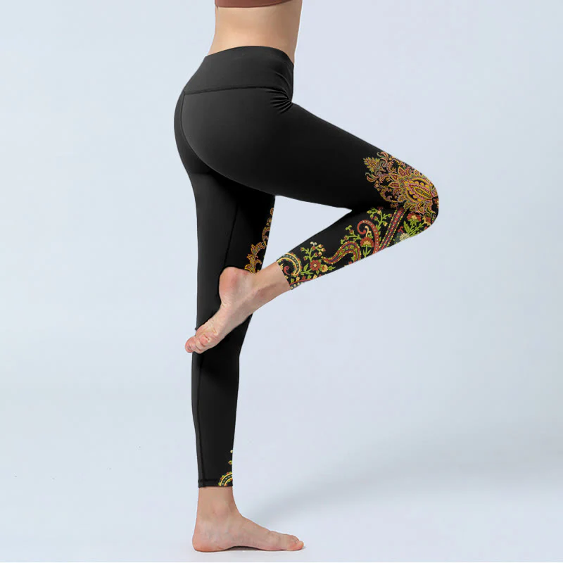 Buddha Stones Leggings da palestra con stampa floreale Paisley multicolore, pantaloni da yoga da donna - Image 4