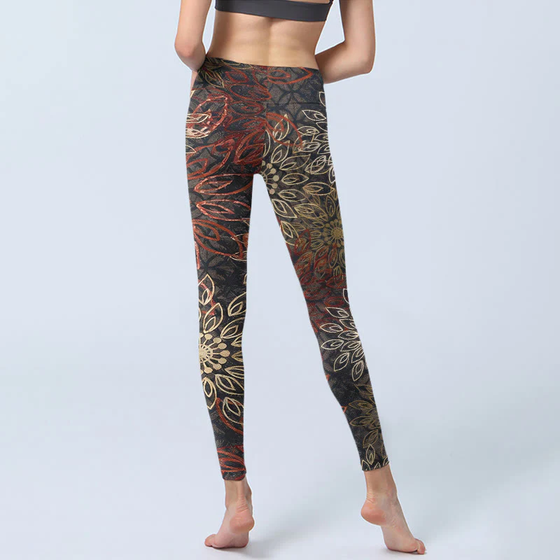 Buddha Stones Leggings da palestra con stampa simmetrica a fiori retrò, pantaloni da yoga da donna - Image 7