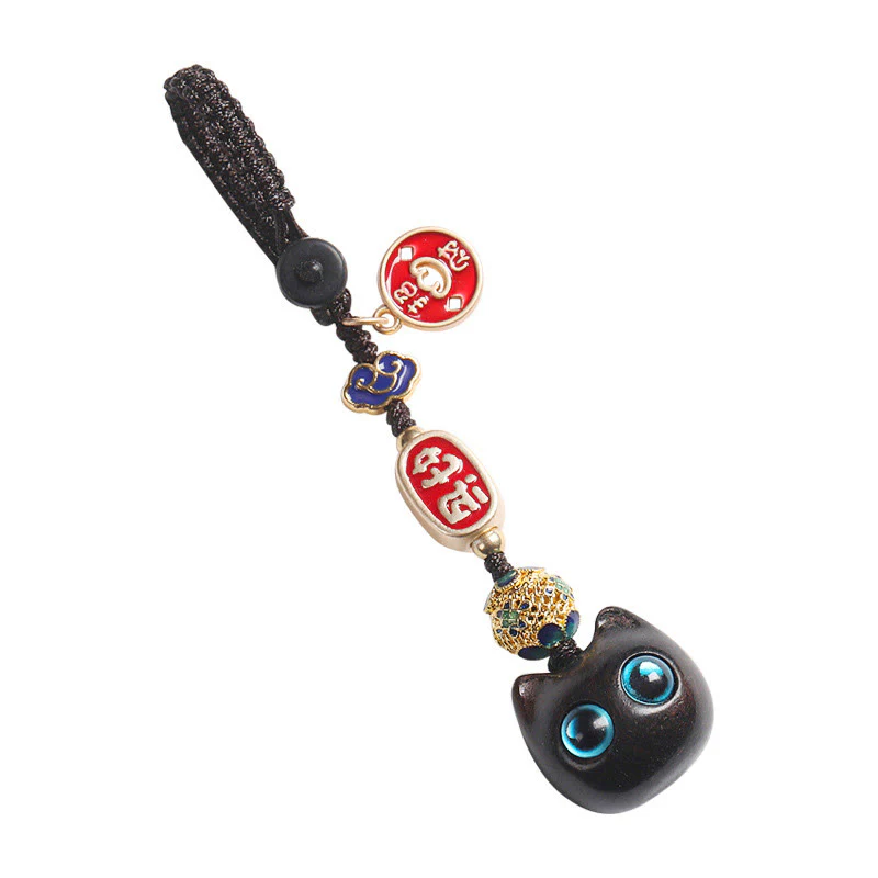 Buddha Stones Legno di ebano Gatto fortunato Nuvola di buon auspicio Pace Portachiavi Telefono Decorazione da appendere - Image 18