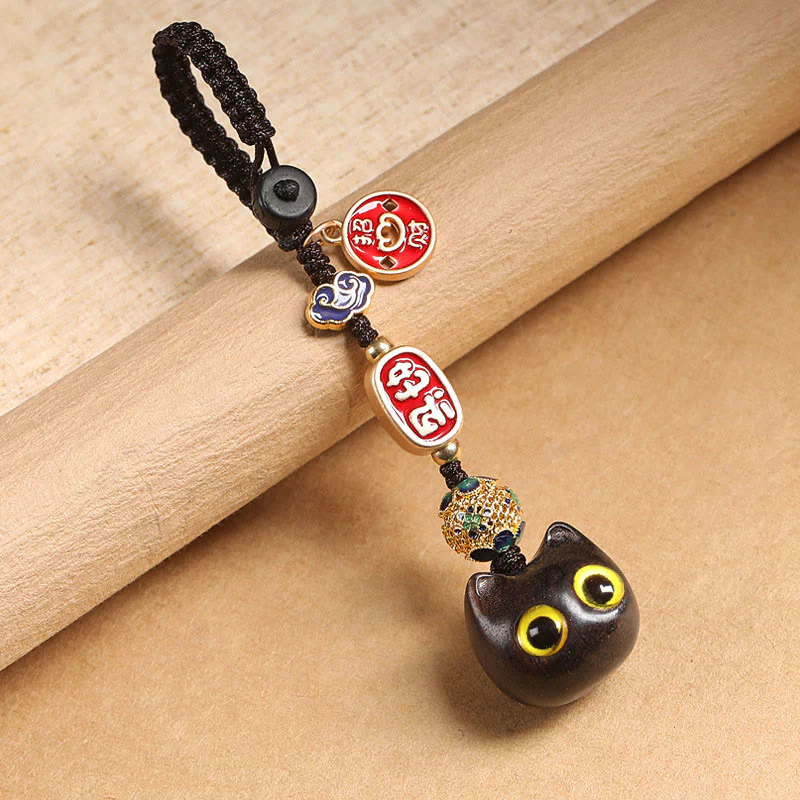 Buddha Stones Legno di ebano Gatto fortunato Nuvola di buon auspicio Pace Portachiavi Telefono Decorazione da appendere - Image 4