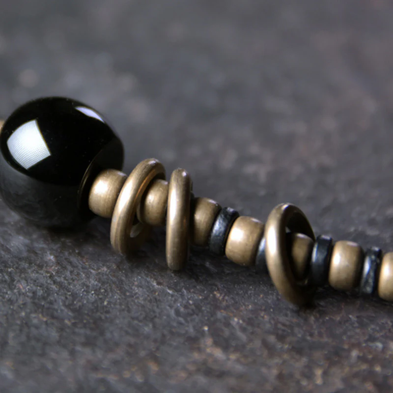 Buddha Stones Legno di ebano Perline Dzi Rame Pace Coppia Bracciale Collana Pendente - Image 11
