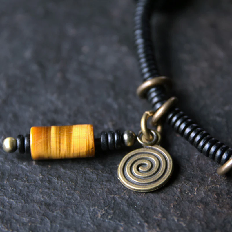 Buddha Stones Legno di ebano Perline Dzi Rame Pace Coppia Bracciale Collana Pendente - Image 12