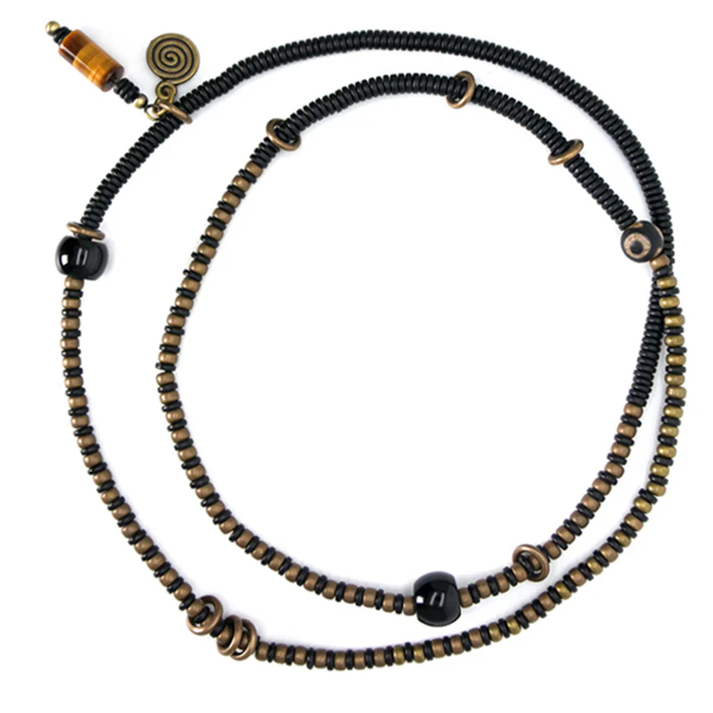 Buddha Stones Legno di ebano Perline Dzi Rame Pace Coppia Bracciale Collana Pendente - Image 13