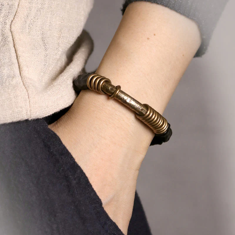 Buddha Stones Legno di ebano Rame Ottone Anello circolare Bracciale della pace - Image 9