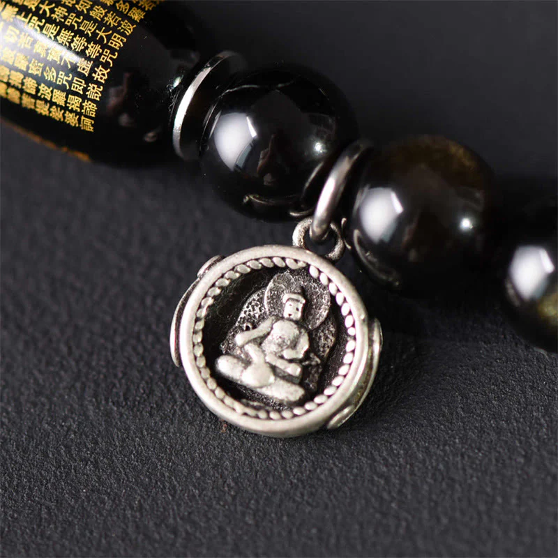 Bracciale a doppio giro in ossidiana, sandalo verde tibetano, lucentezza dorata e equilibrio della pace, Buddha Stones - Image 12