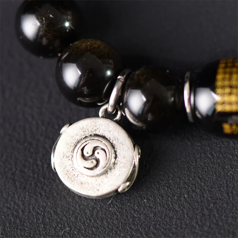 Bracciale a doppio giro in ossidiana, sandalo verde tibetano, lucentezza dorata e equilibrio della pace, Buddha Stones - Image 13