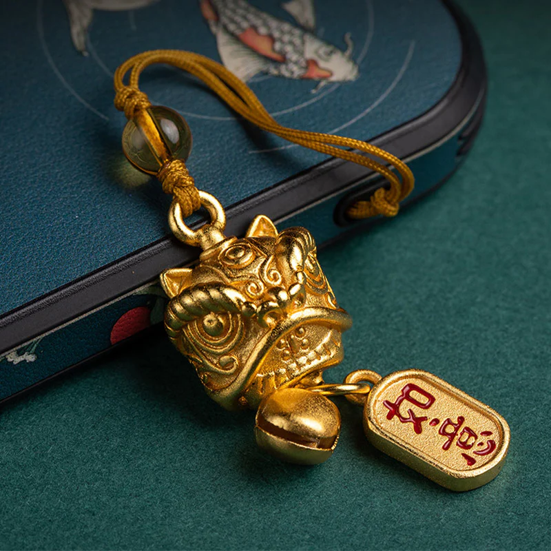 Buddha Stones Leone danzante Auspicioso Ruyi Sicuro Pace Ricco Rame Ricchezza Telefono Appeso Decorazione - Image 10